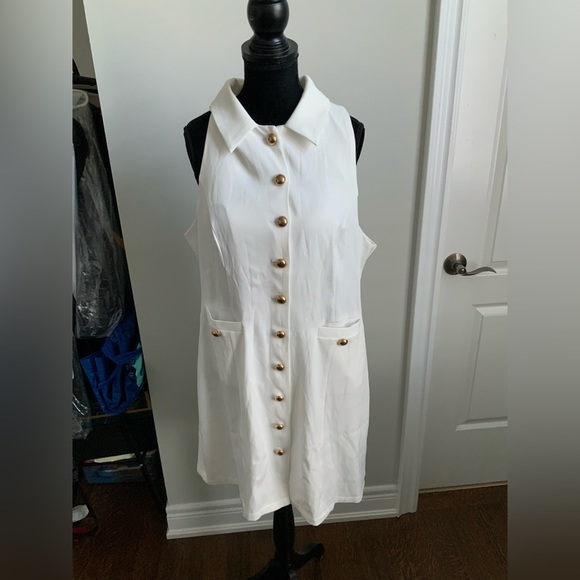 MICAS Multi-Button Collared Pocket Mini Dress White Women’s Brand New Size XXL - Picture 3 of 8